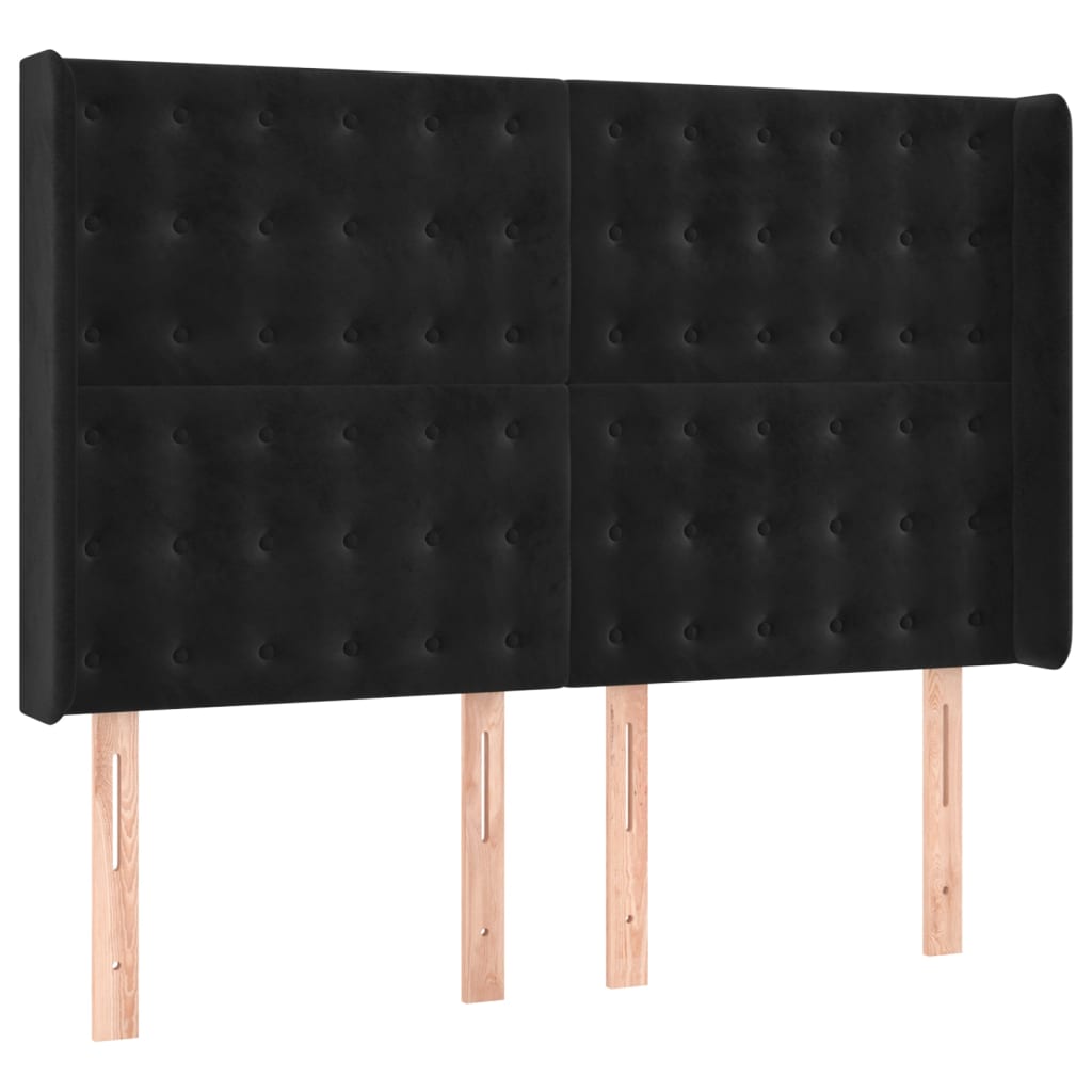 fekete bársony rugós és LED-es ágy matraccal 140x200 cm