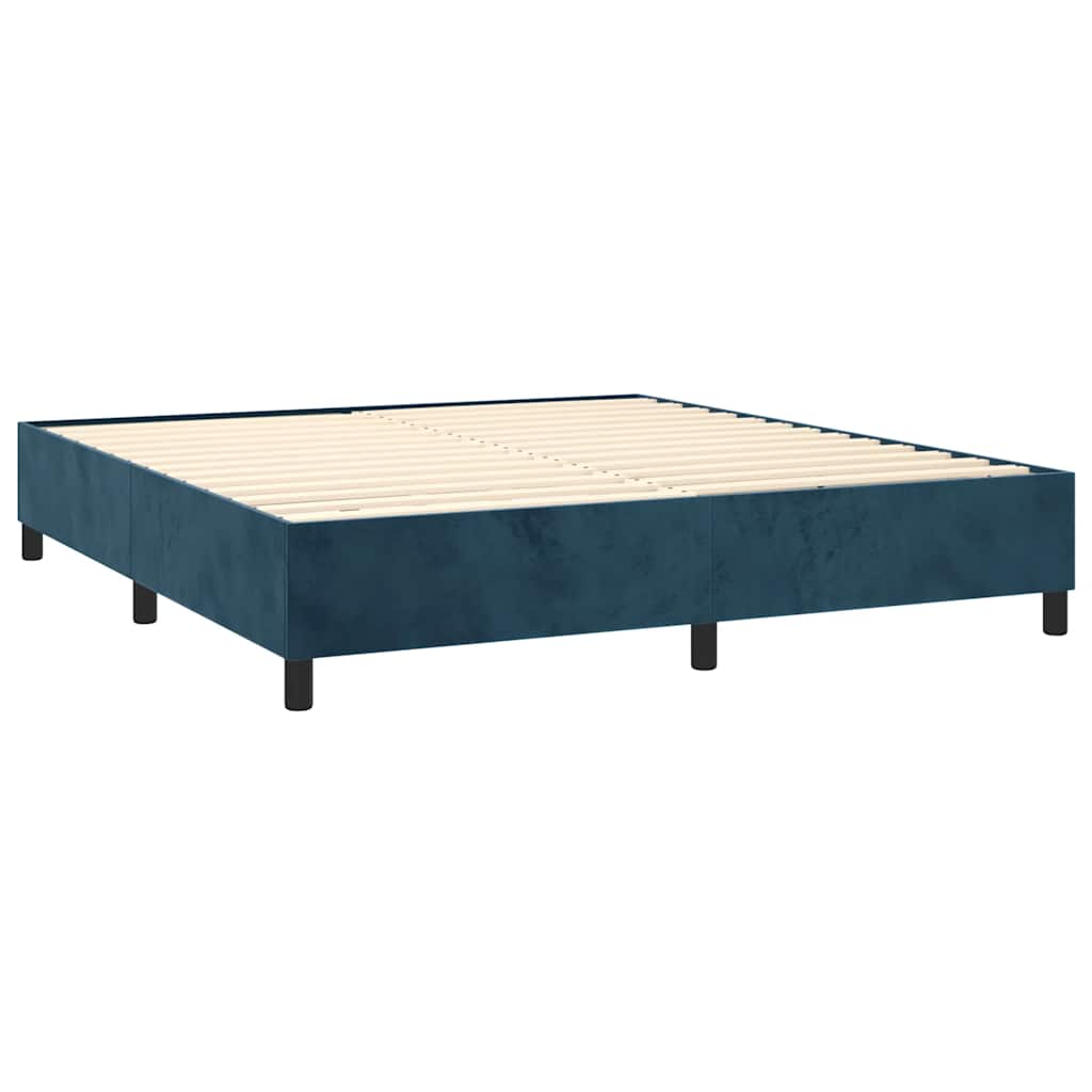 sötétkék bársony rugós és LED-es ágy matraccal 160x200 cm