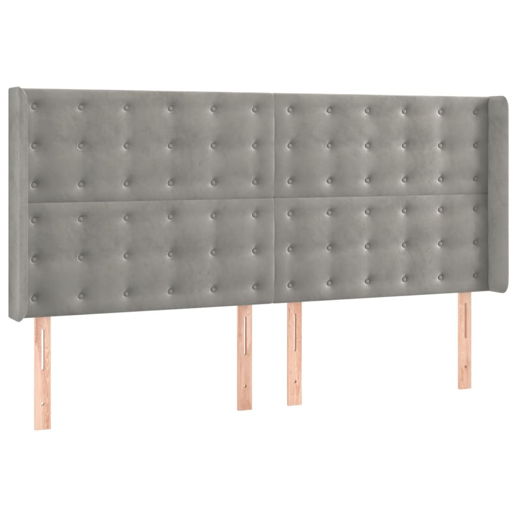 világosszürke bársony rugós és LED-es ágy matraccal 180x200 cm