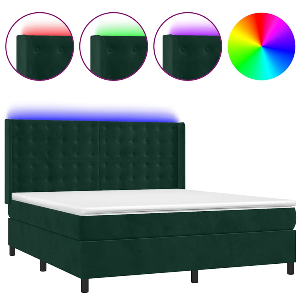 sötétzöld bársony rugós és LED-es ágy matraccal 180x200 cm