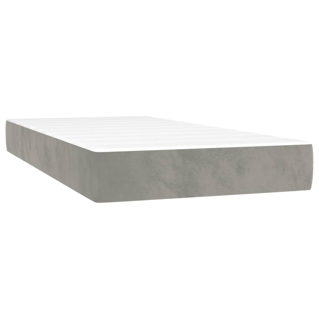 világosszürke bársony rugós és LED-es ágy matraccal 200x200 cm