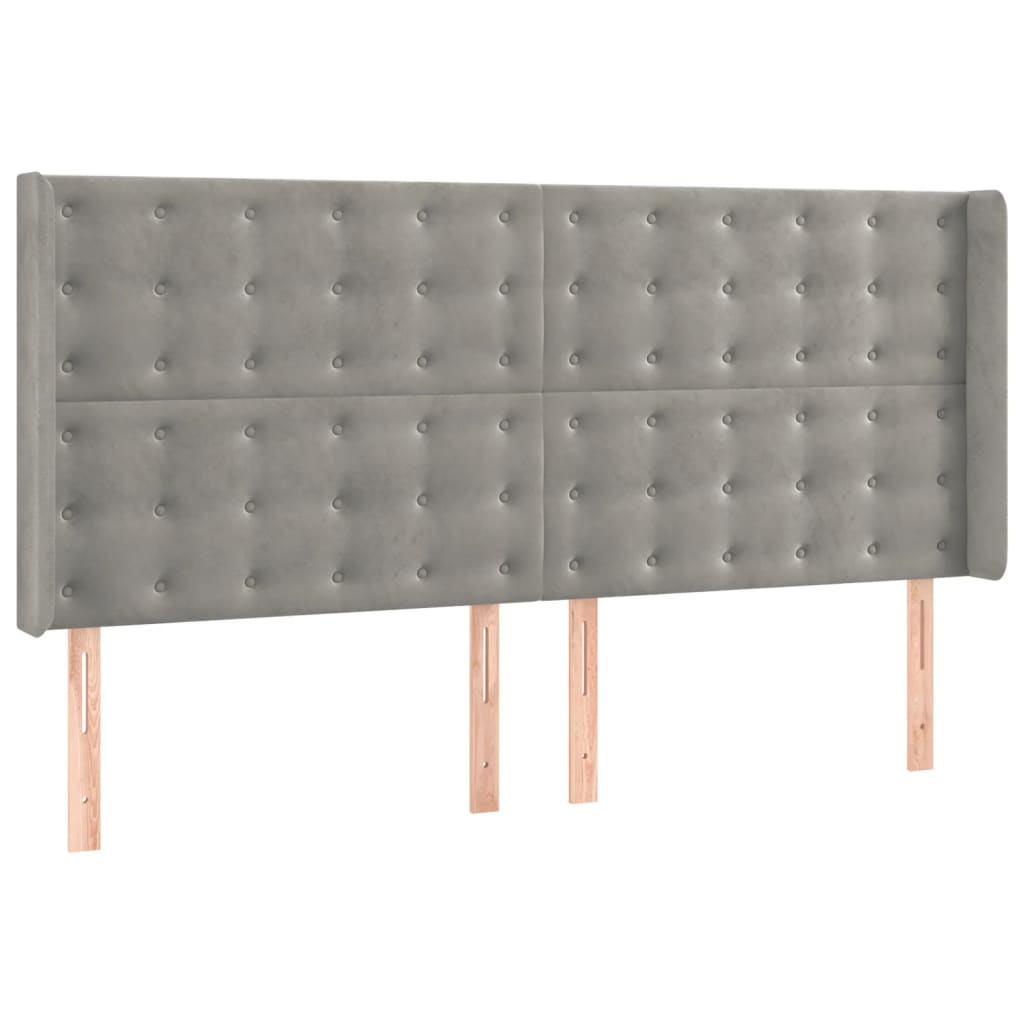 világosszürke bársony rugós és LED-es ágy matraccal 200x200 cm