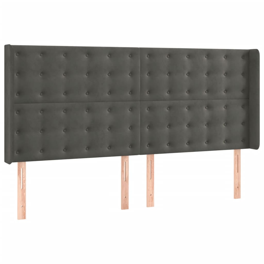sötétszürke bársony rugós és LED-es ágy matraccal 200x200 cm