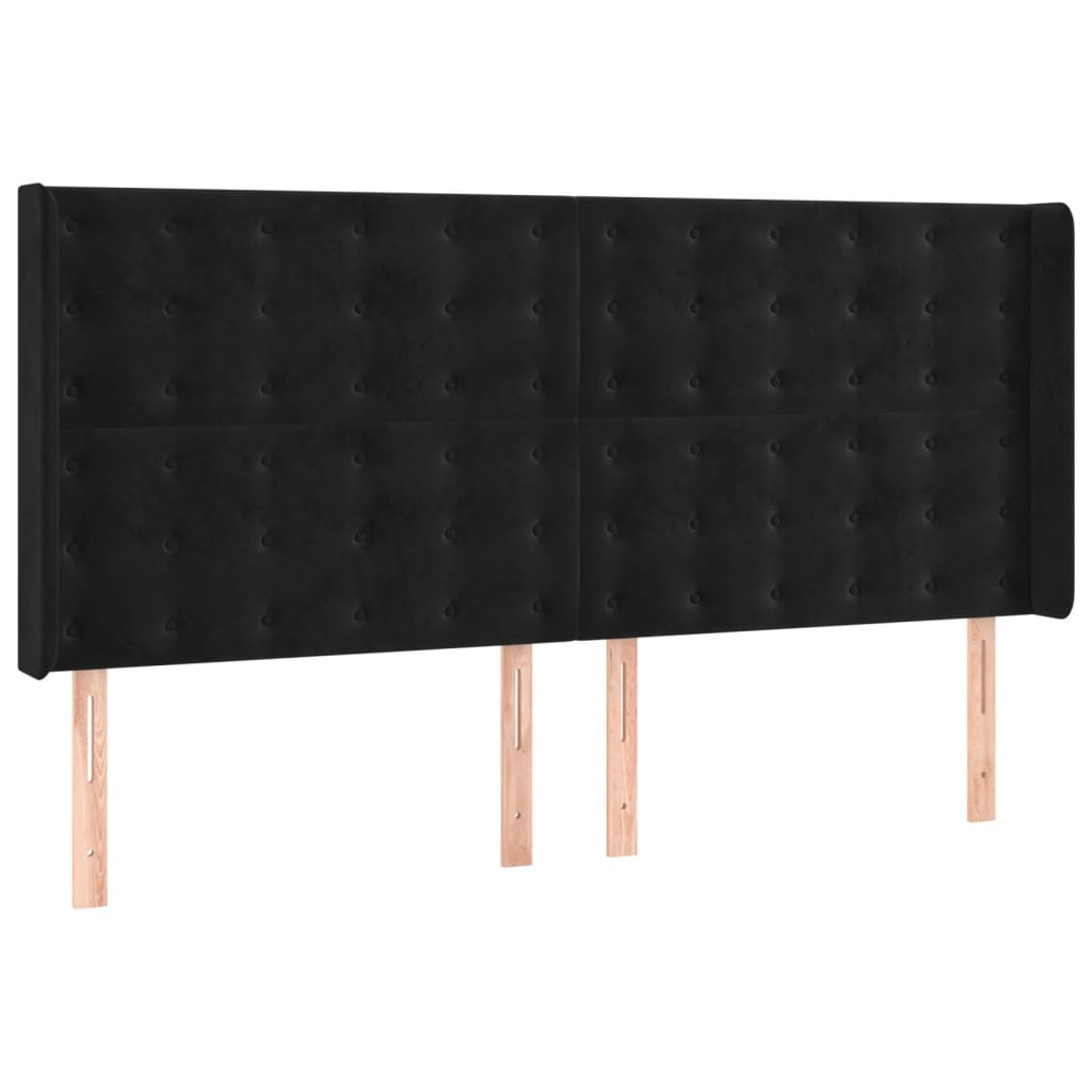 fekete bársony rugós és LED-es ágy matraccal 200x200 cm