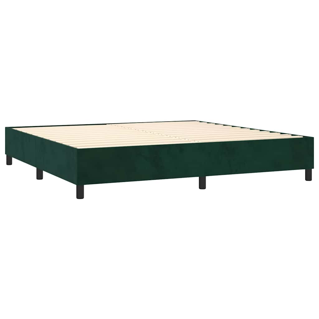 sötétzöld bársony rugós és LED-es ágy matraccal 200x200 cm
