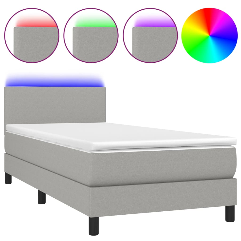világosszürke szövet rugós és LED-es ágy matraccal 80 x 200 cm