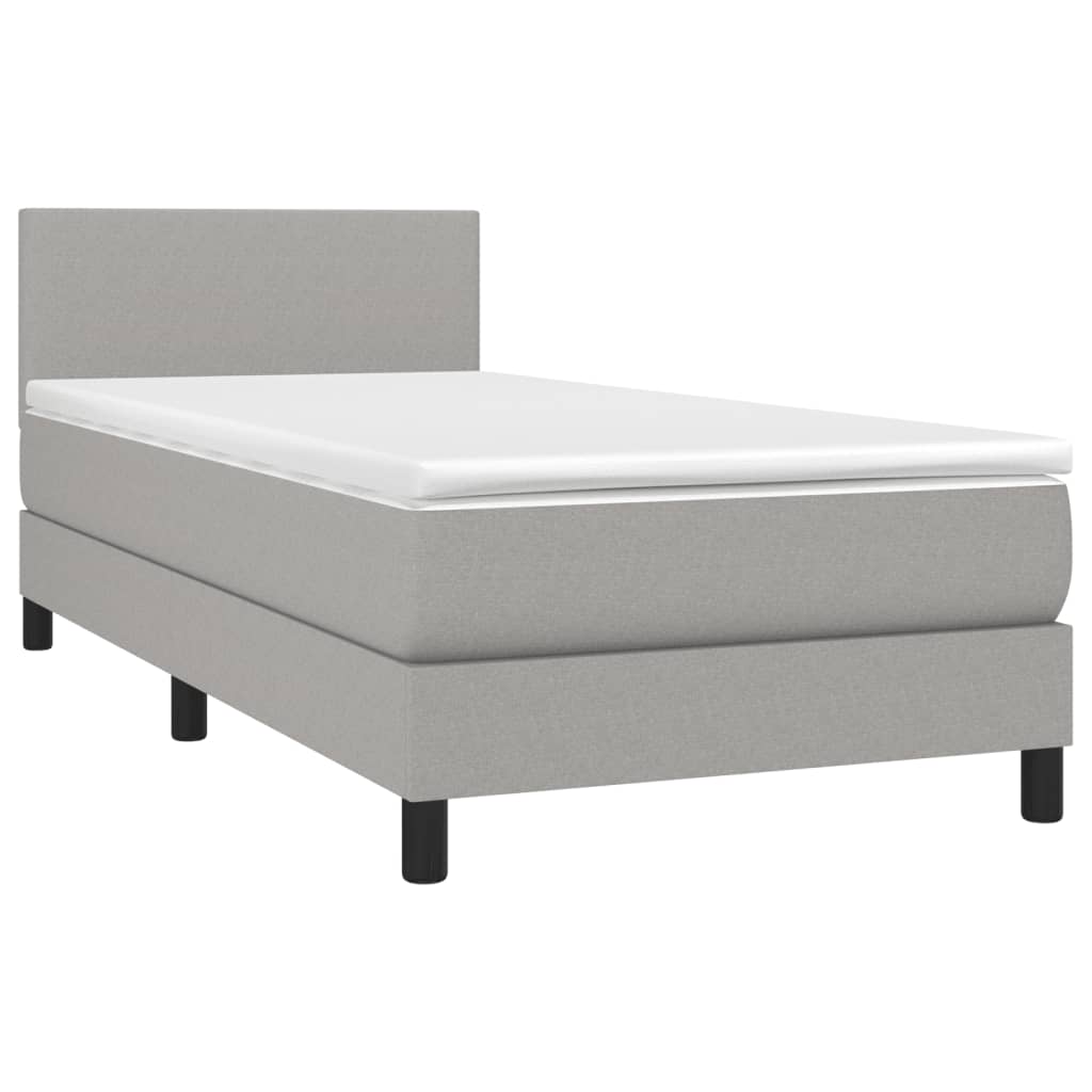 világosszürke szövet rugós és LED-es ágy matraccal 80 x 200 cm