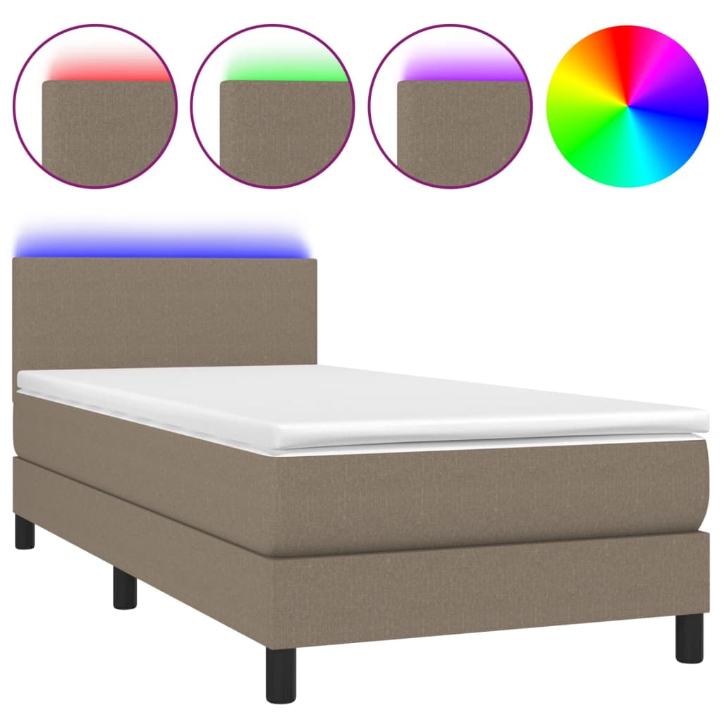 tópszínű szövet rugós és LED-es ágy matraccal 90x200 cm
