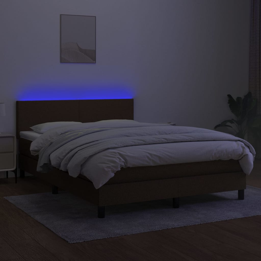barna szövet rugós és LED-es ágy matraccal 140x190 cm