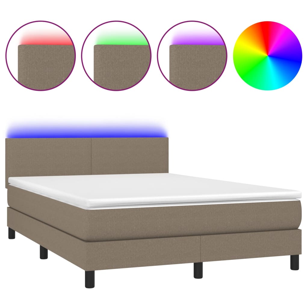 tópszínű szövet rugós és LED-es ágy matraccal 140x190cm