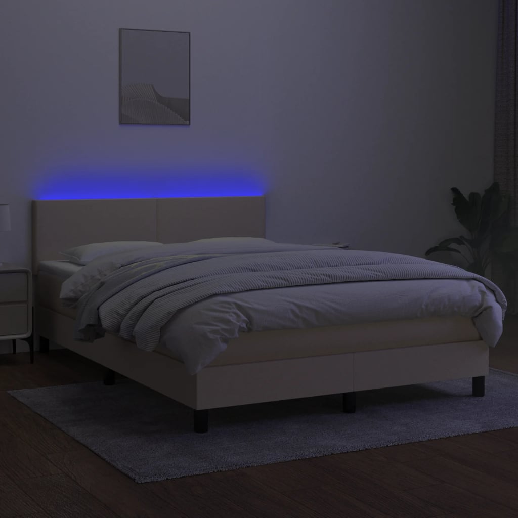 krémszínű szövet rugós és LED-es ágy matraccal 140x190cm
