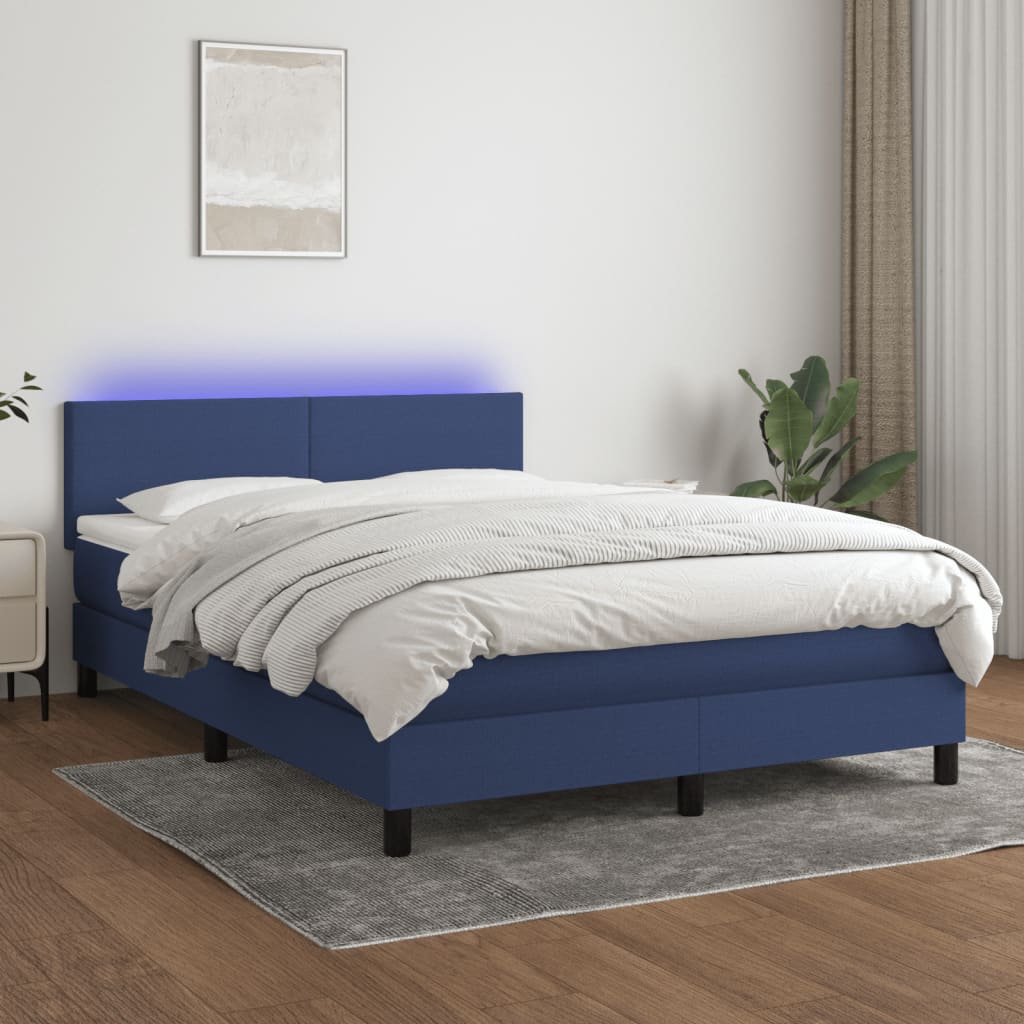 kék szövet rugós és LED-es ágy matraccal 140x190 cm