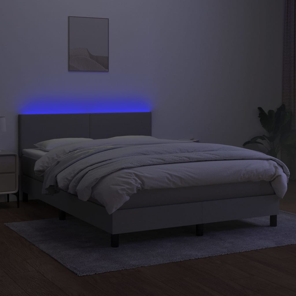 világosszürke szövet rugós és LED-es ágy matraccal 140x200 cm