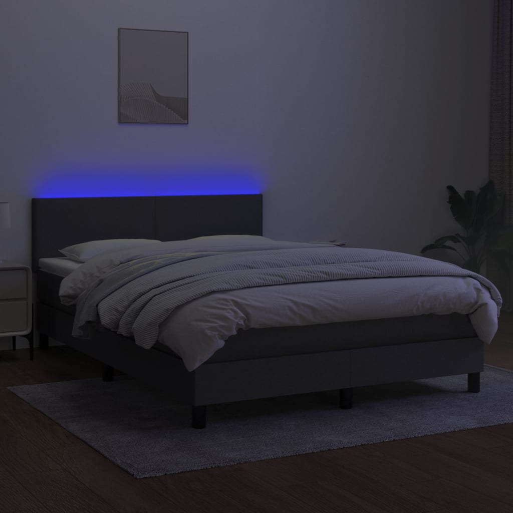 sötétszürke szövet rugós és LED-es ágy matraccal 140x200 cm