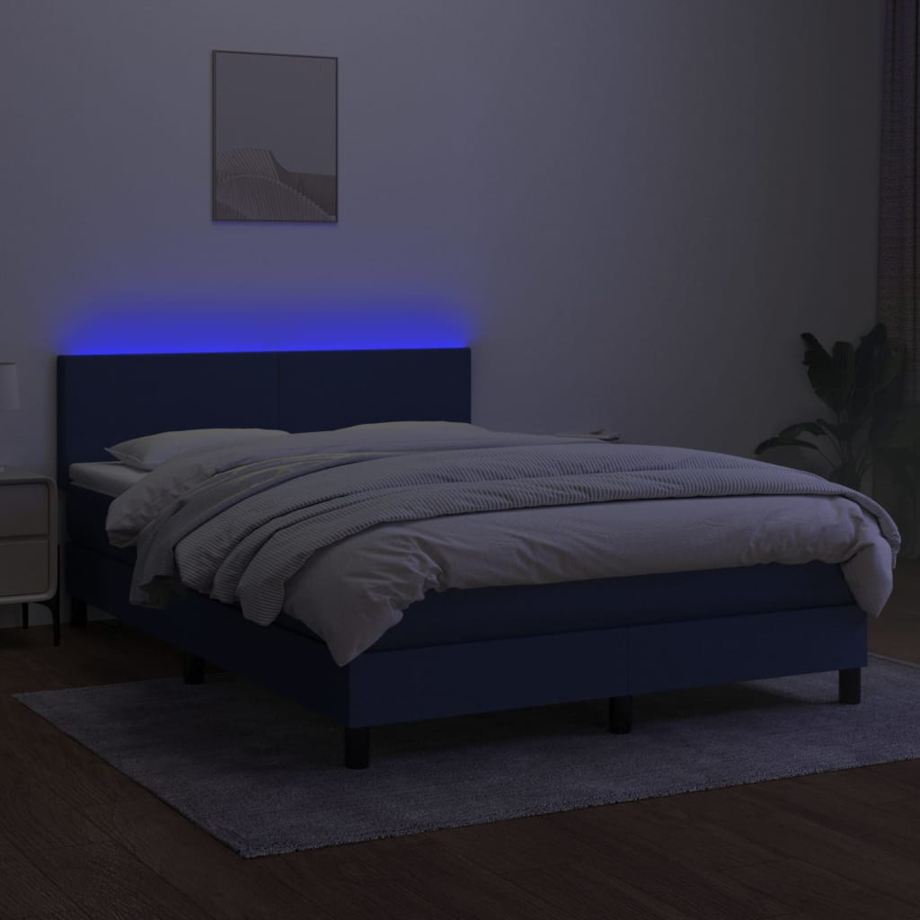 kék szövet rugós és LED-es ágy matraccal 140x200 cm