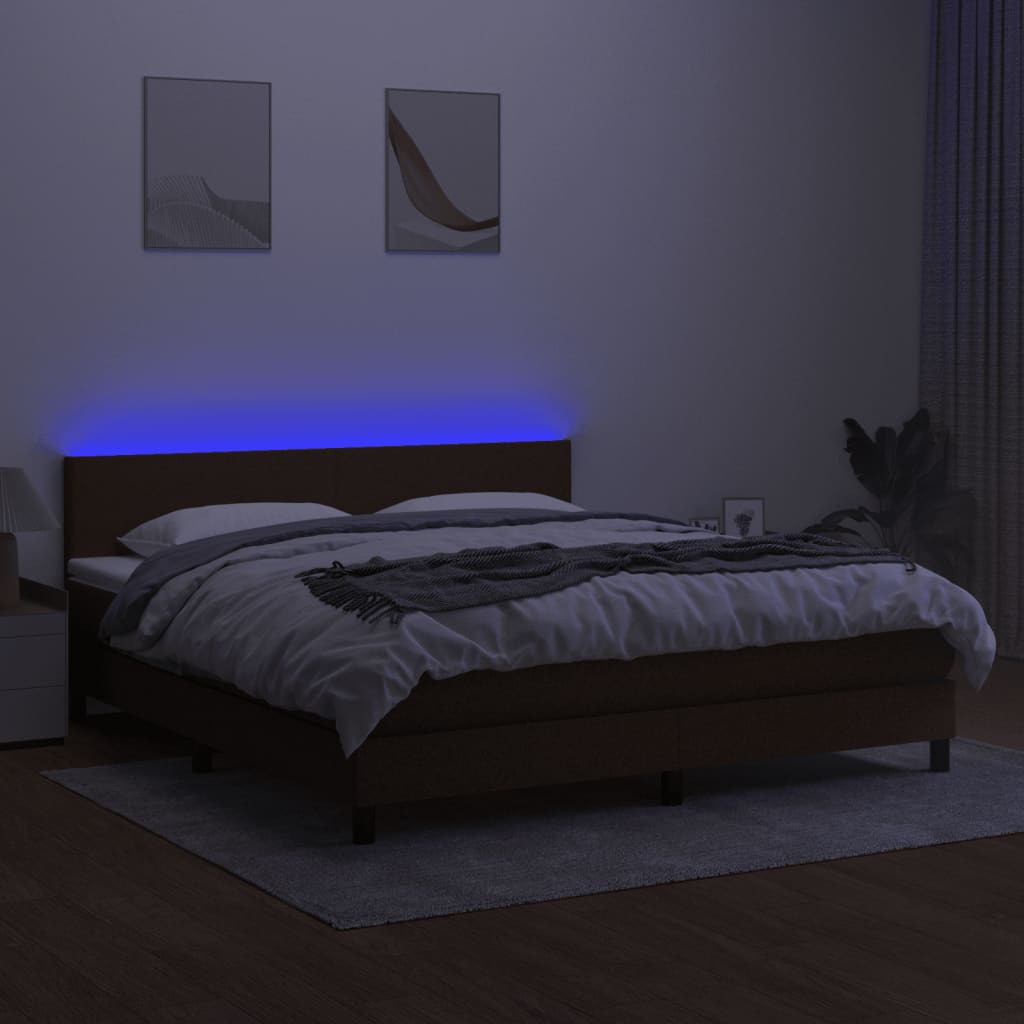 barna szövet rugós és LED-es ágy matraccal 160x200 cm