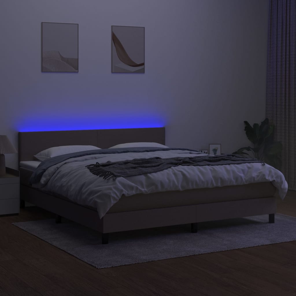 tópszínű szövet rugós és LED-es ágy matraccal 160x200 cm