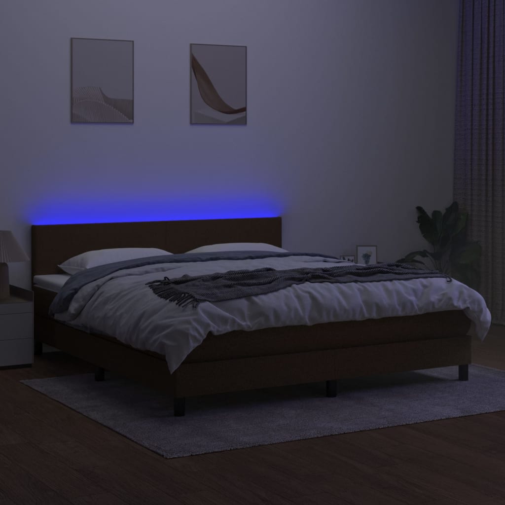 barna szövet rugós és LED-es ágy matraccal 180 x 200 cm
