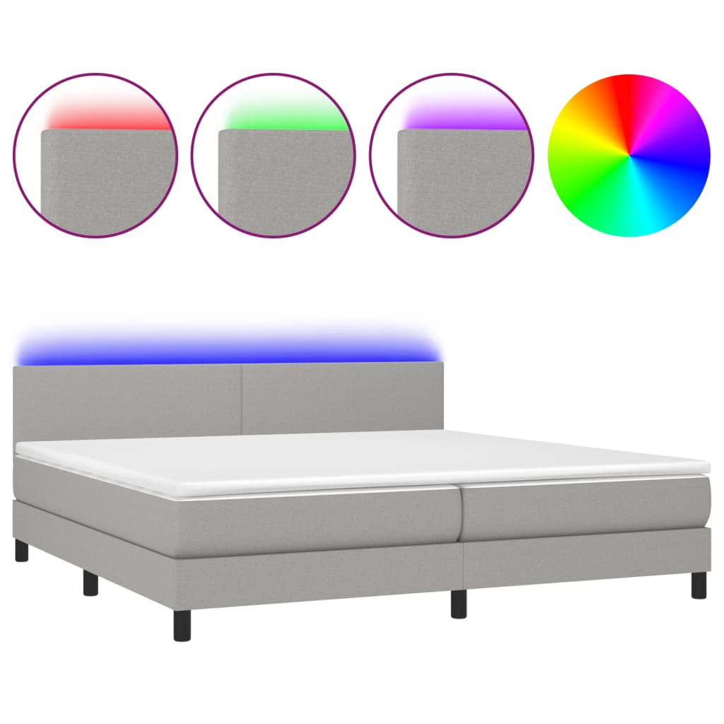világosszürke szövet rugós és LED-es ágy matraccal 200x200 cm