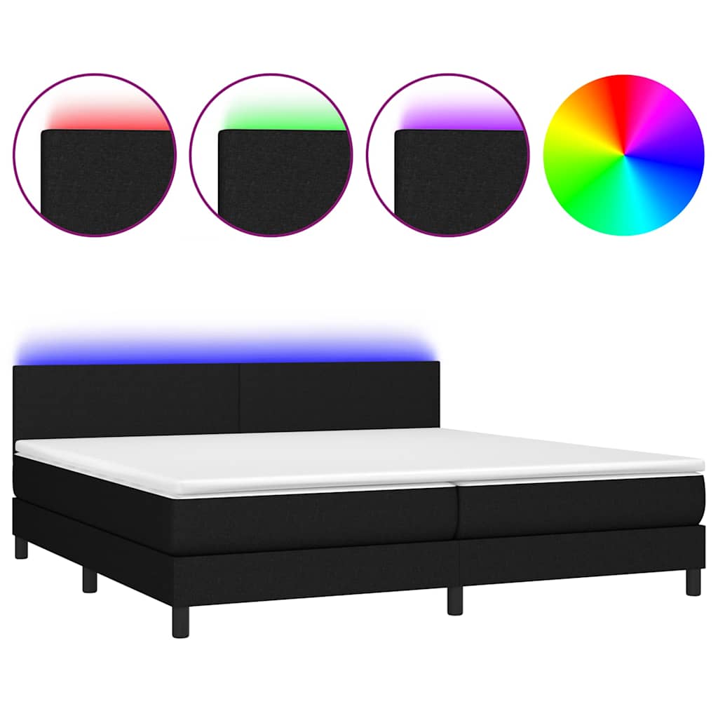 fekete szövet rugós és LED-es ágy matraccal 200x200 cm
