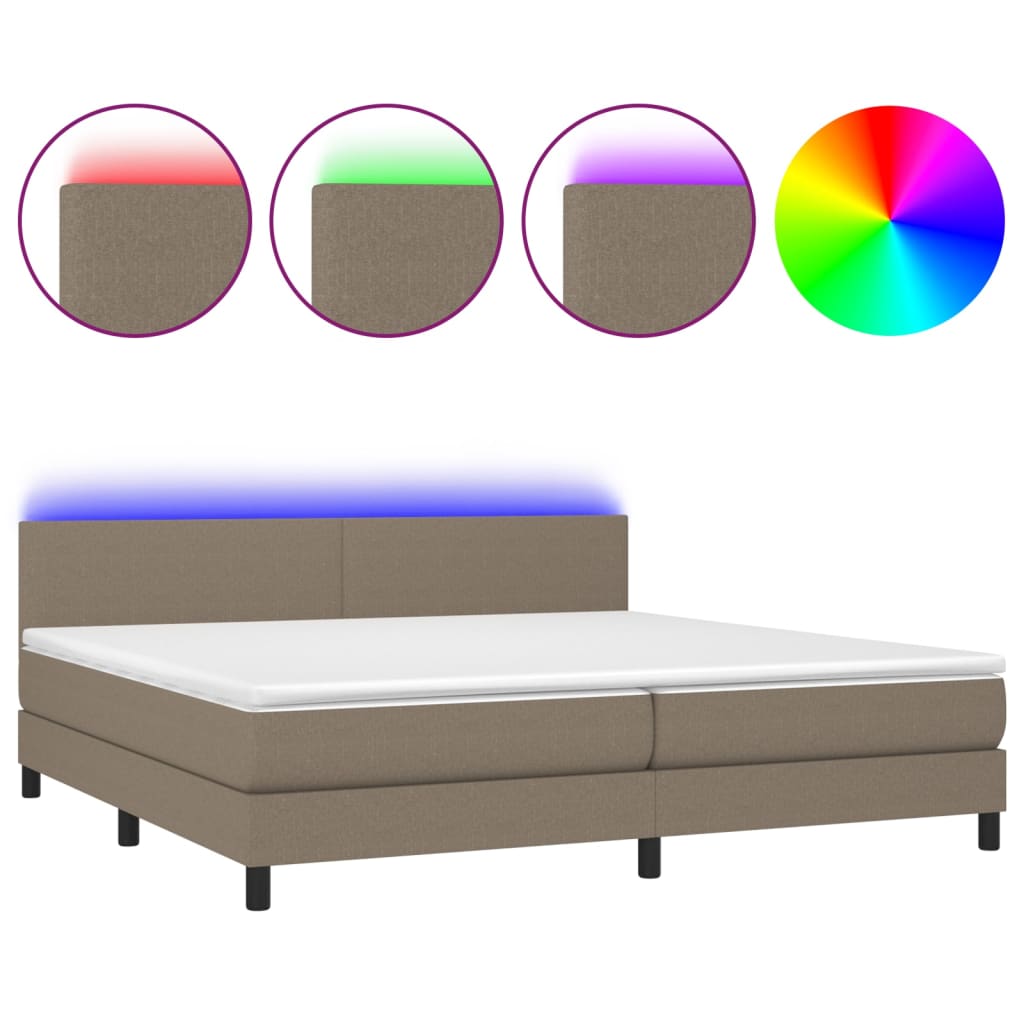 tópszínű szövet rugós és LED-es ágy matraccal 200 x 200 cm