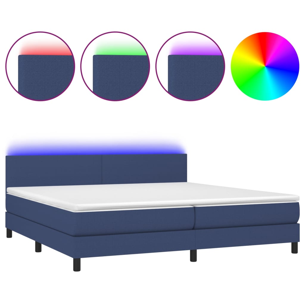 kék szövet rugós és LED-es ágy matraccal 200 x 200 cm