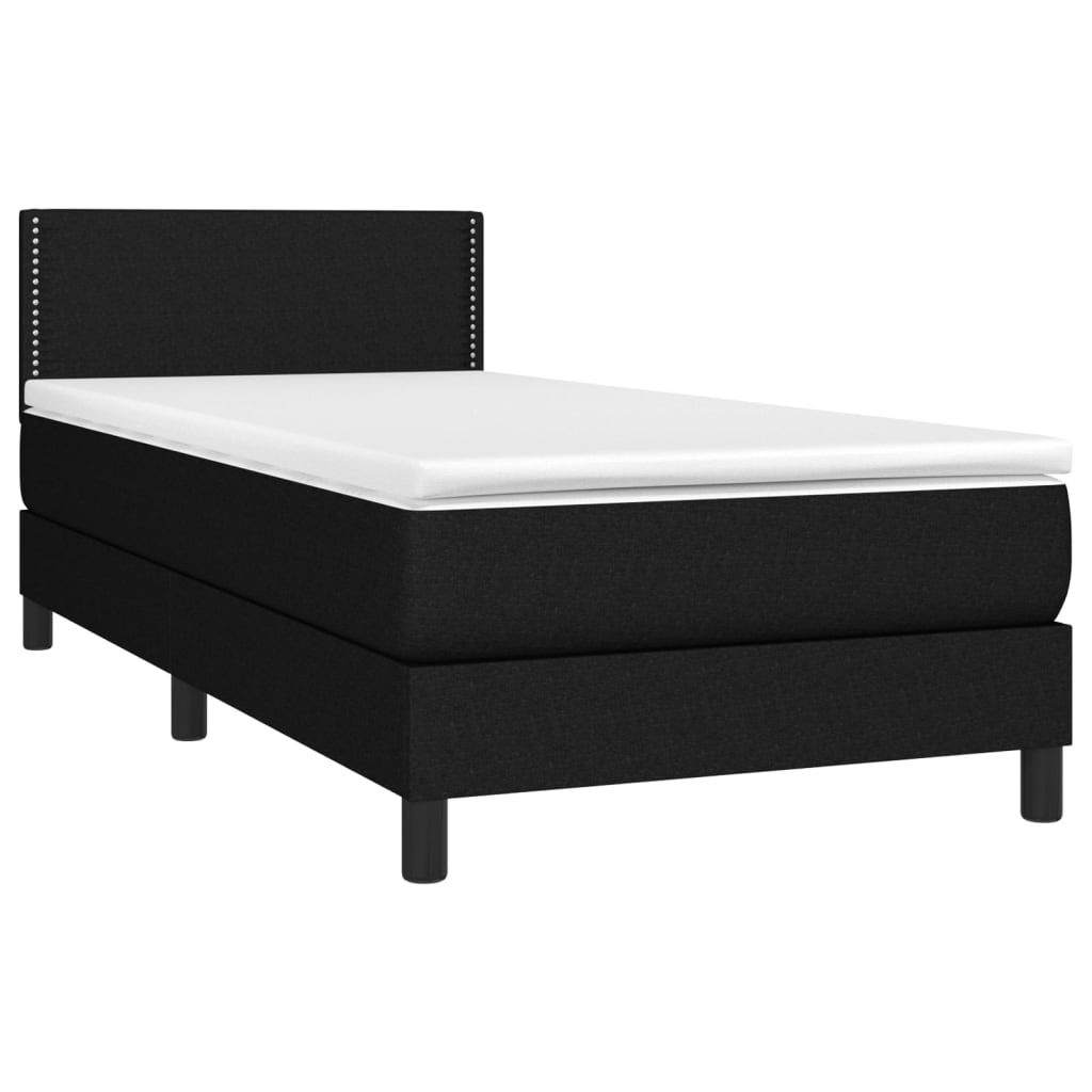 fekete szövet rugós és LED-es ágy matraccal 80 x 200 cm