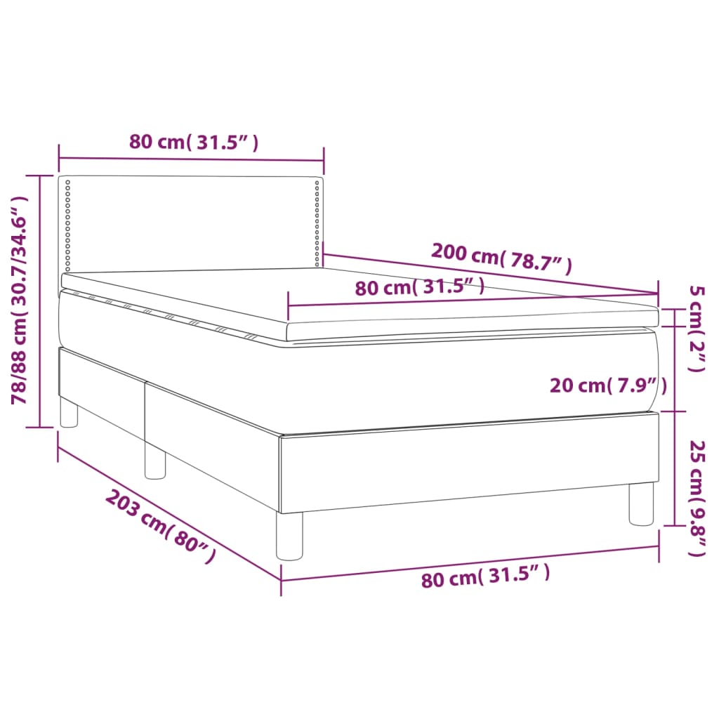 fekete szövet rugós és LED-es ágy matraccal 80 x 200 cm