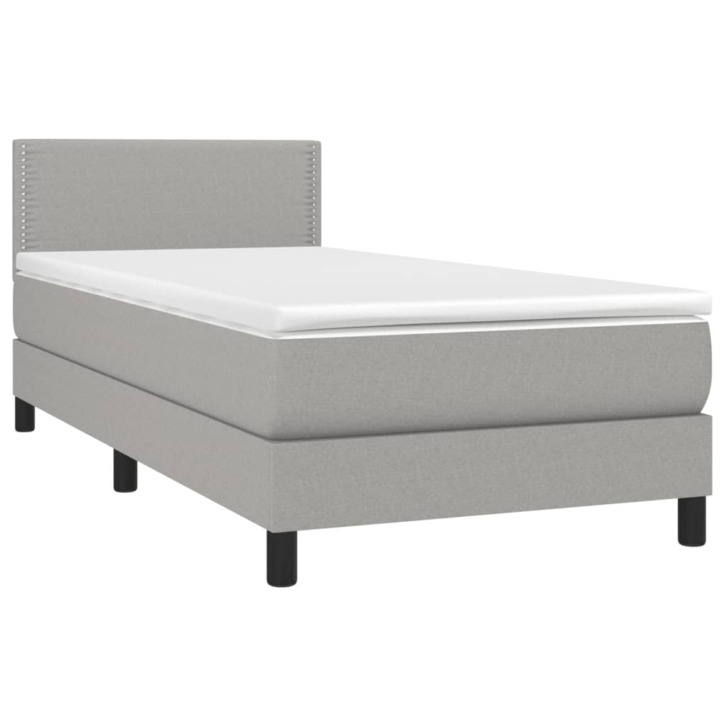 világosszürke szövet rugós és LED-es ágy matraccal 90x190 cm