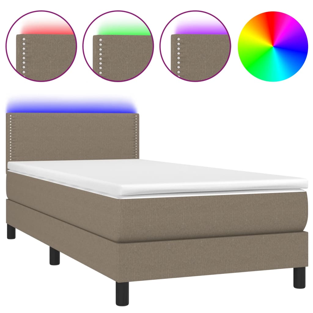 tópszínű szövet rugós és LED-es ágy matraccal 90x190 cm