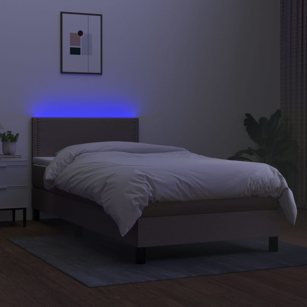 tópszínű szövet rugós és LED-es ágy matraccal 90x200 cm