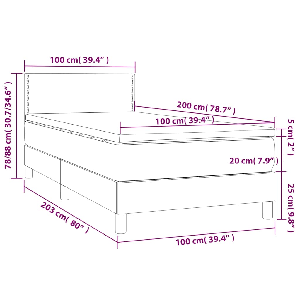 fekete szövet rugós és LED-es ágy matraccal 100x200 cm
