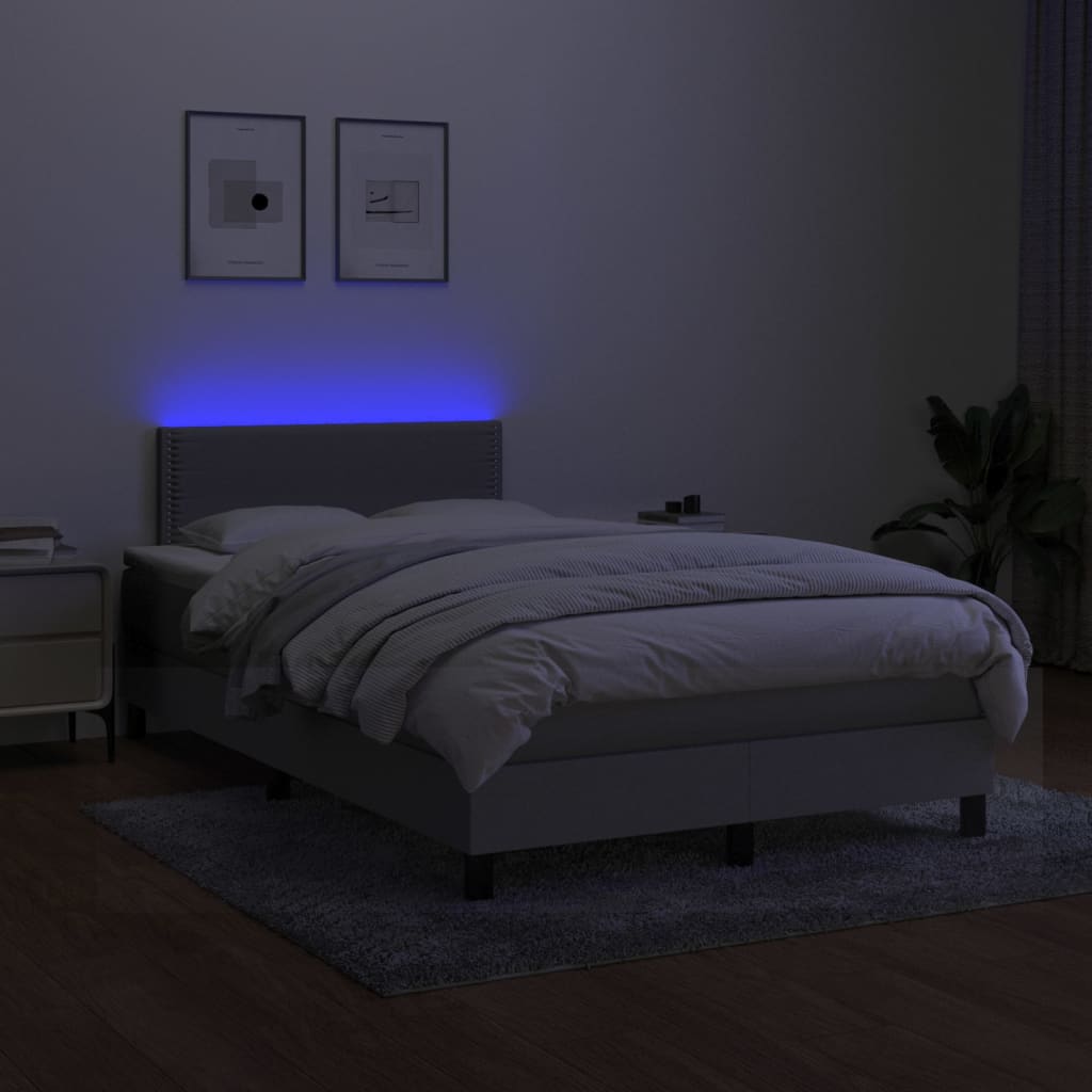 világosszürke szövet rugós és LED-es ágy matraccal 120 x 200 cm