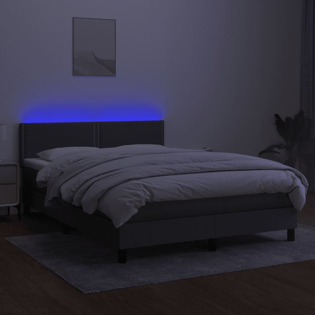 sötétszürke szövet rugós és LED-es ágy matraccal 140x190 cm