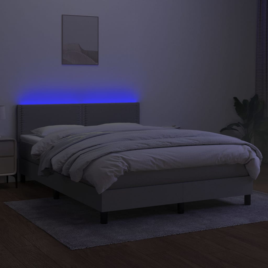 világosszürke szövet rugós és LED-es ágy matraccal 140x200 cm
