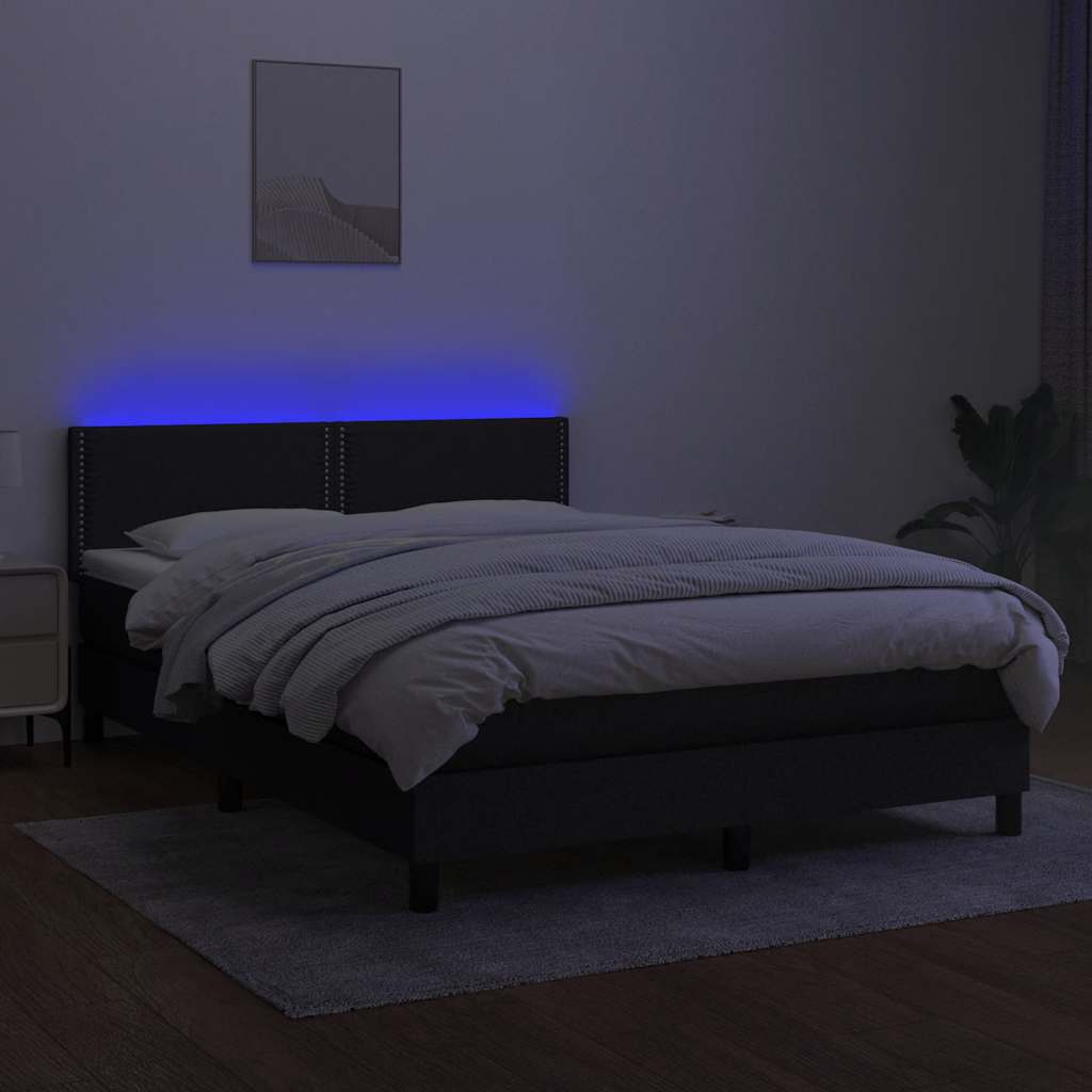 fekete szövet rugós és LED-es ágy matraccal 140x200 cm