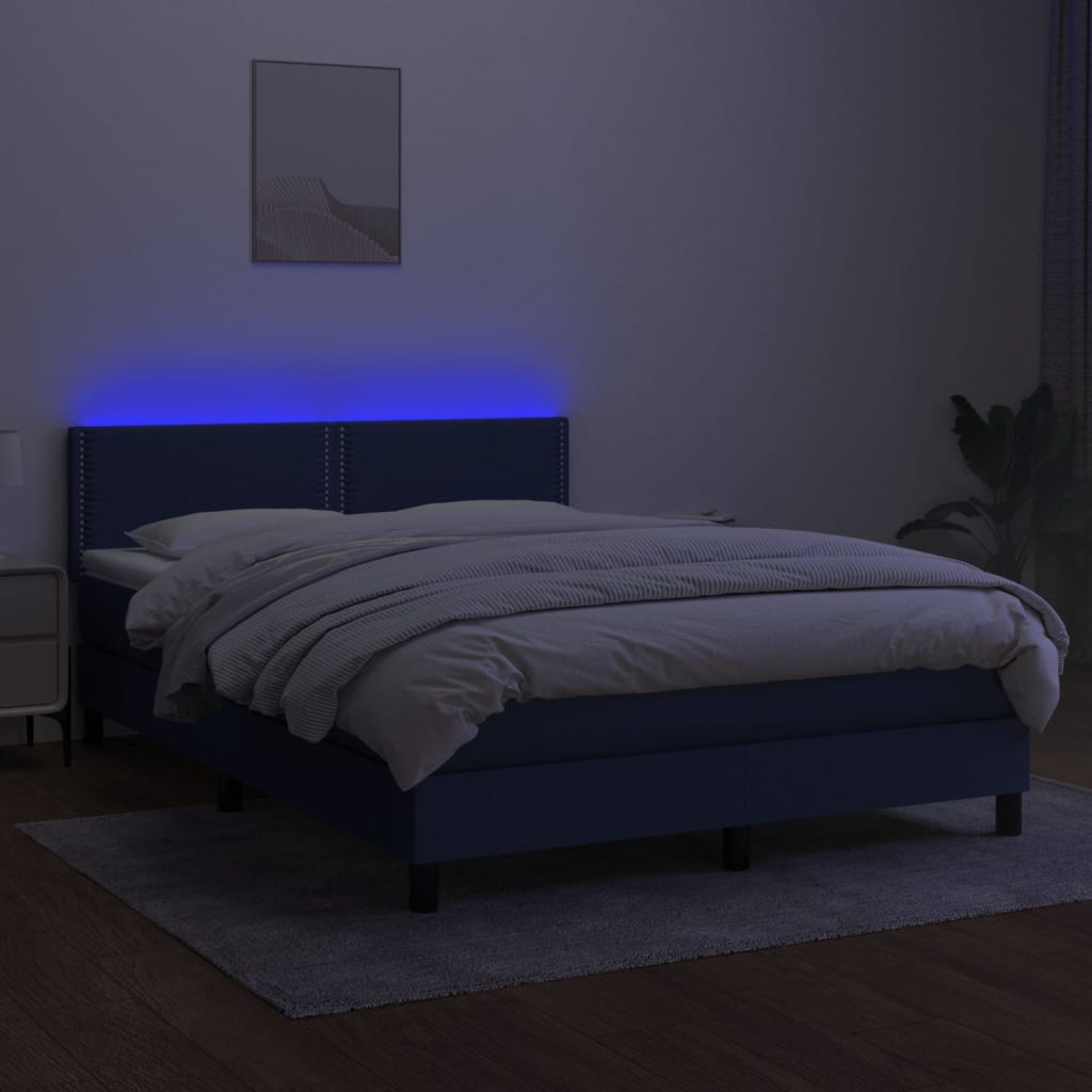 kék szövet rugós és LED-es ágy matraccal 140x200 cm