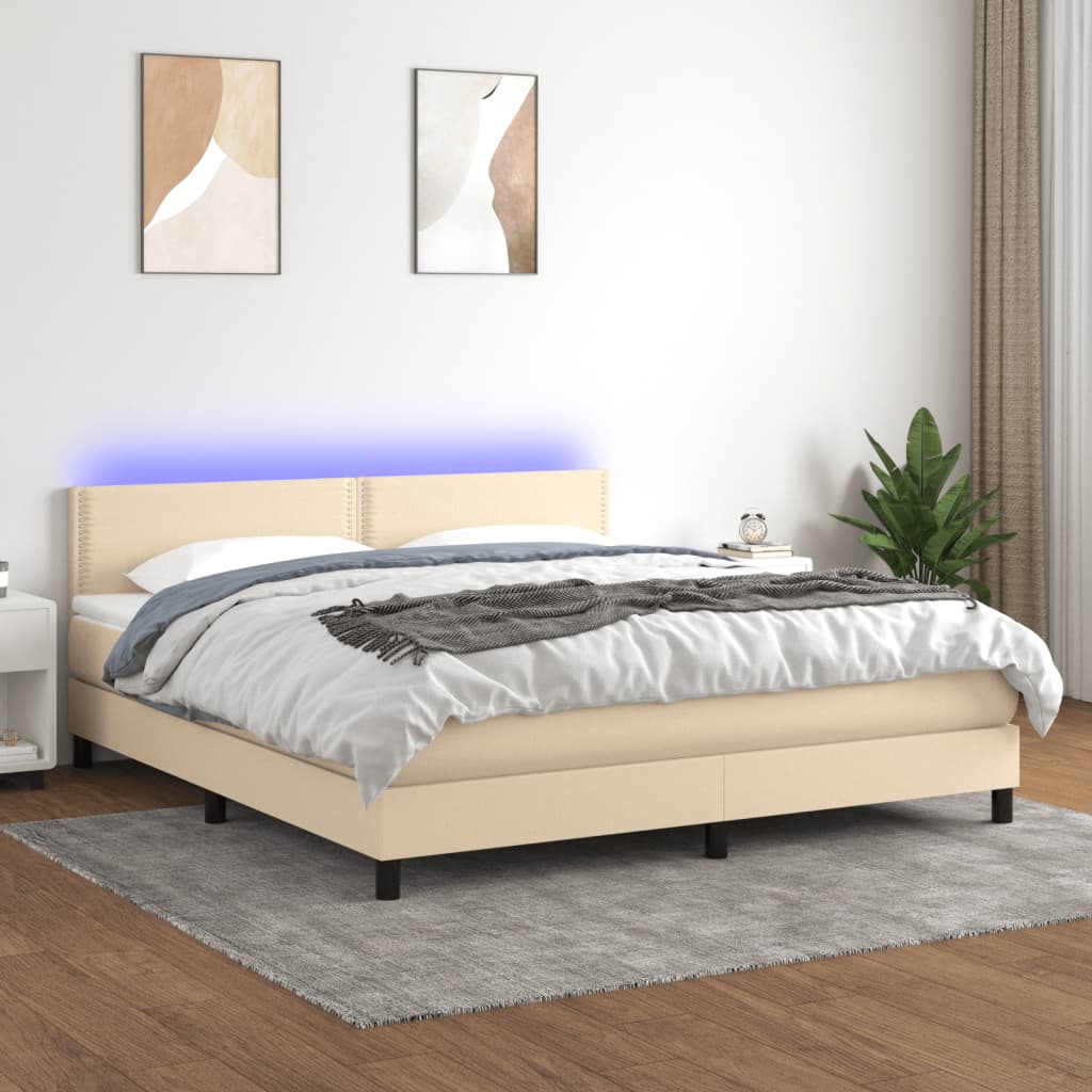 krémszínű szövet rugós és LED-es ágy matraccal 180 x 200 cm