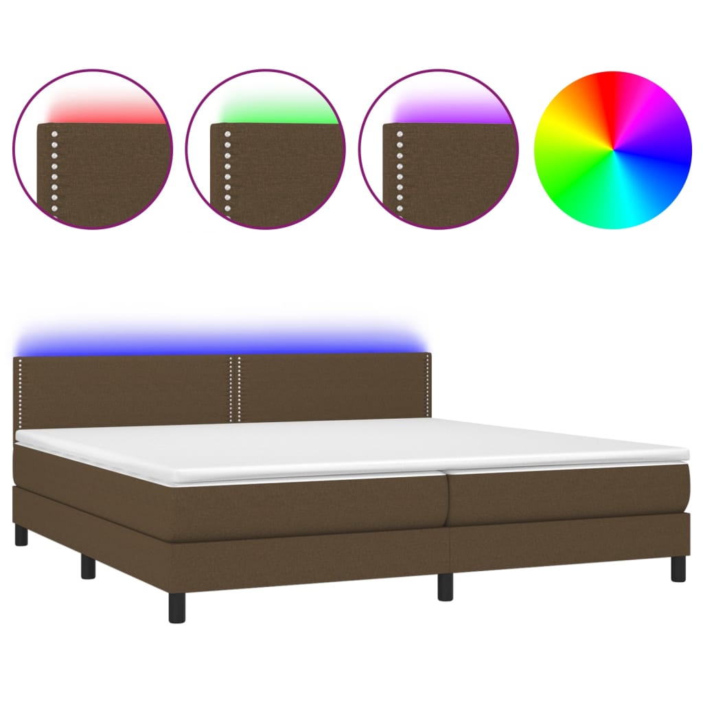 barna szövet rugós és LED-es ágy matraccal 200x200 cm