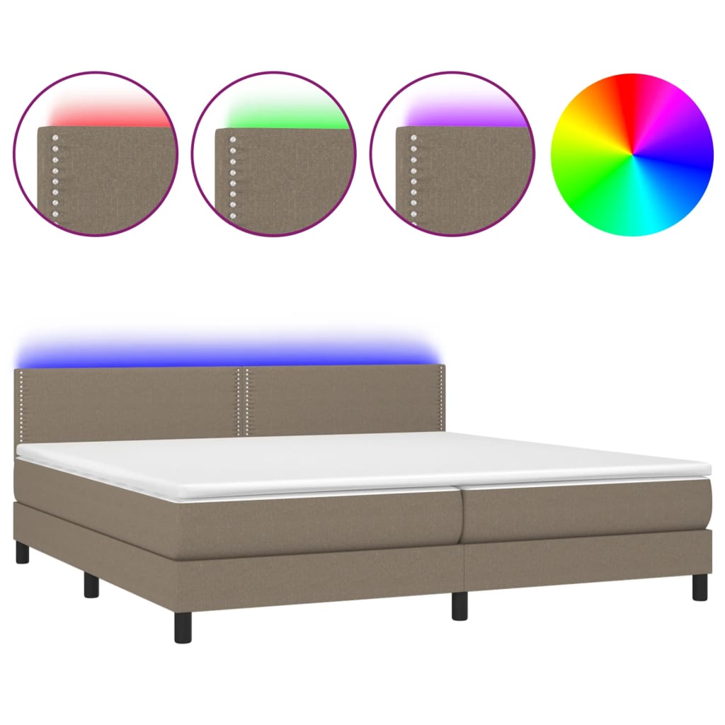 tópszínű szövet rugós és LED-es ágy matraccal 200 x 200 cm