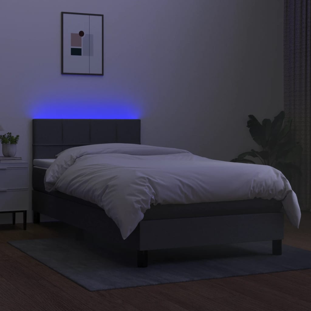 sötétszürke szövet rugós és LED-es ágy matraccal 80 x 200 cm