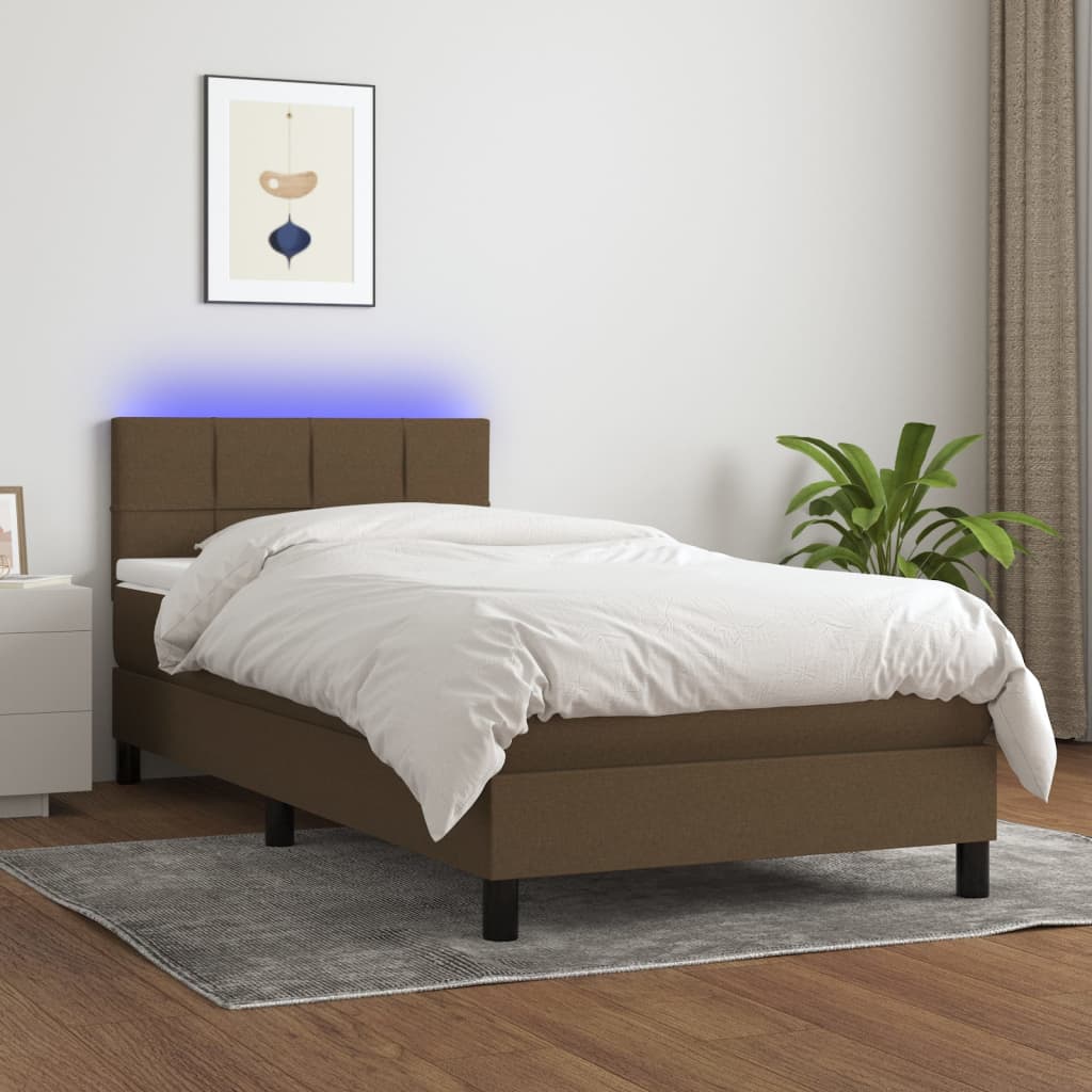 barna szövet rugós és LED-es ágy matraccal 90x190 cm