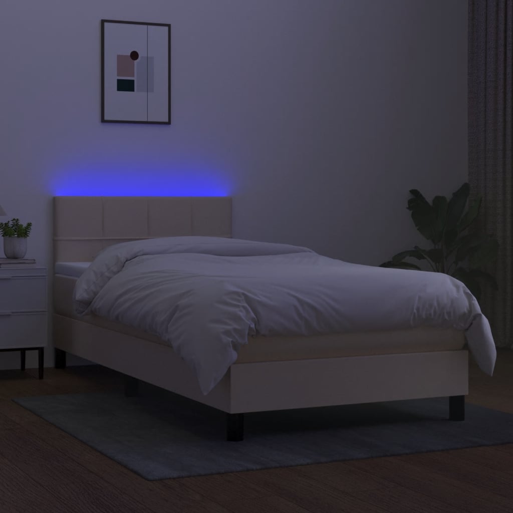 krémszínű szövet rugós és LED-es ágy matraccal 90x190 cm