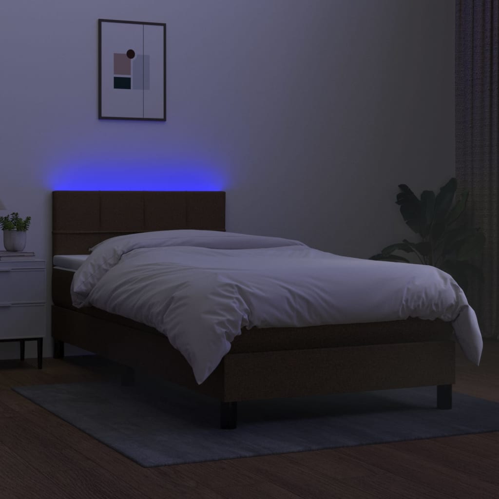 barna szövet rugós és LED-es ágy matraccal 90x200 cm