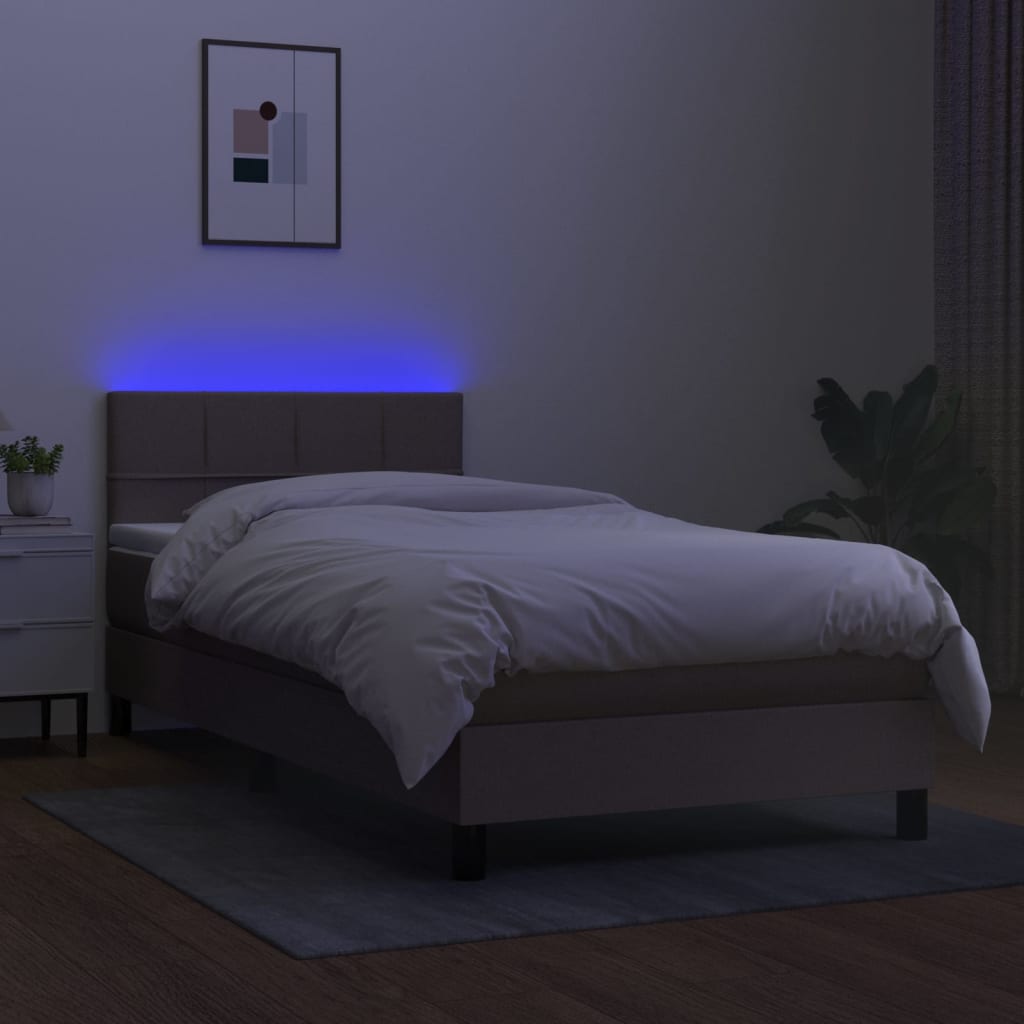 tópszínű szövet rugós és LED-es ágy matraccal 90x200 cm