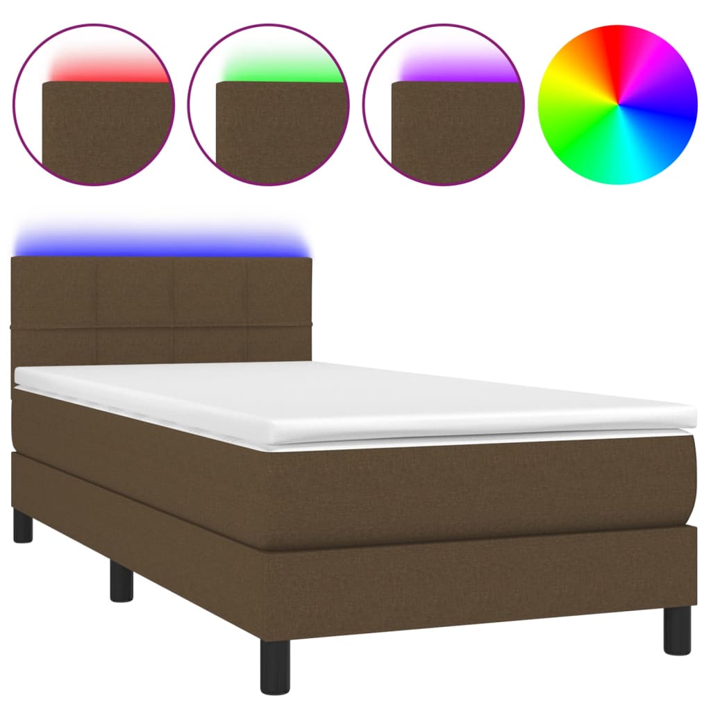 barna szövet rugós és LED-es ágy matraccal 100x200 cm