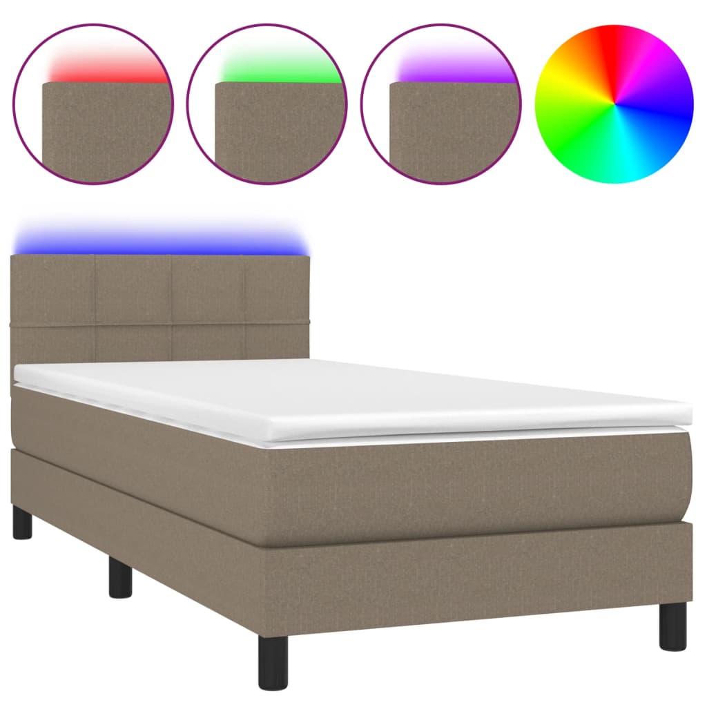 tópszínű szövet rugós és LED-es ágy matraccal 100x200 cm