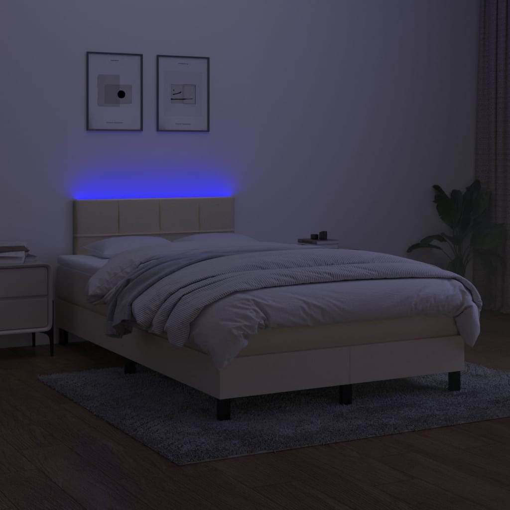 krémszínű szövet rugós és LED-es ágy matraccal 120 x 200 cm