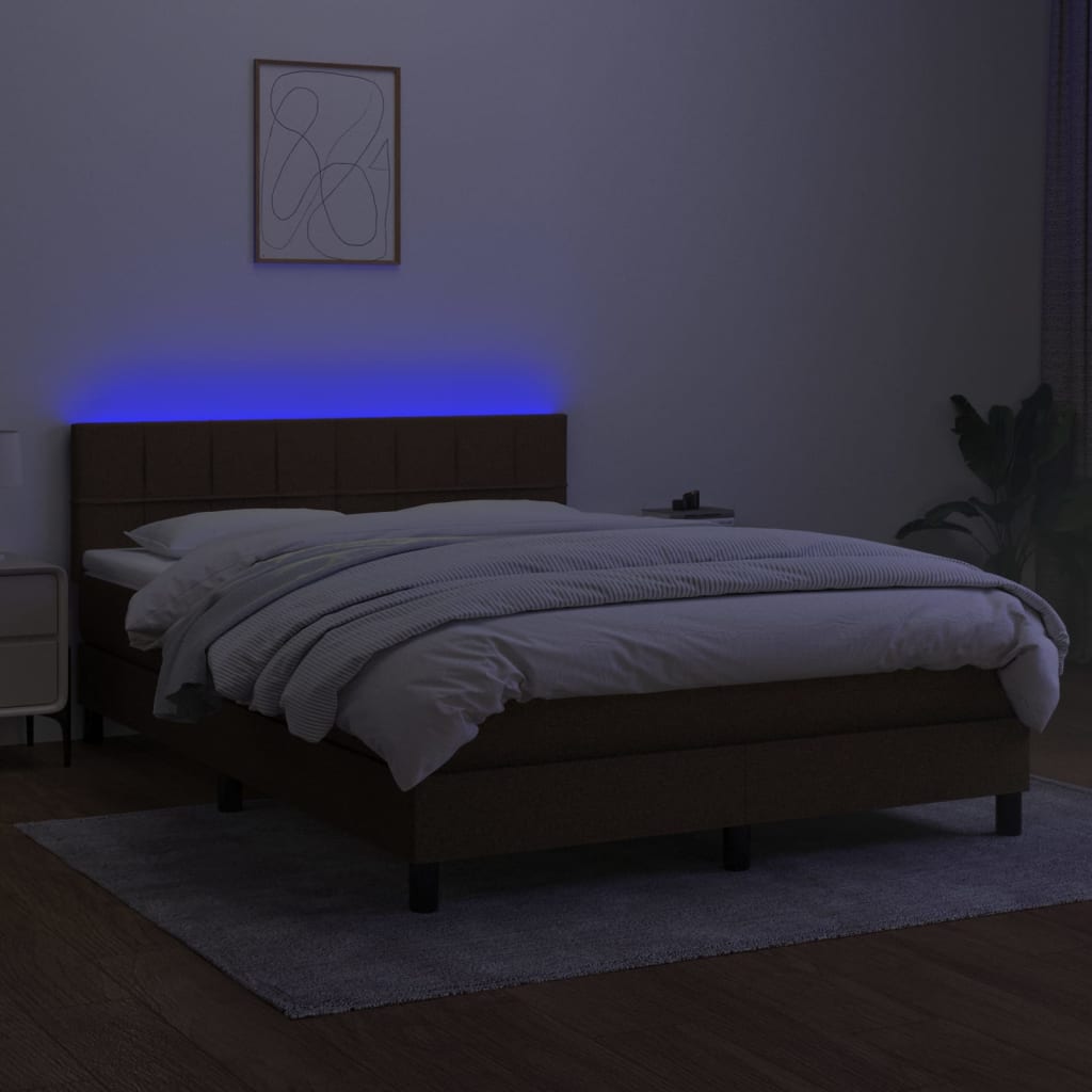barna szövet rugós és LED-es ágy matraccal 140x200 cm