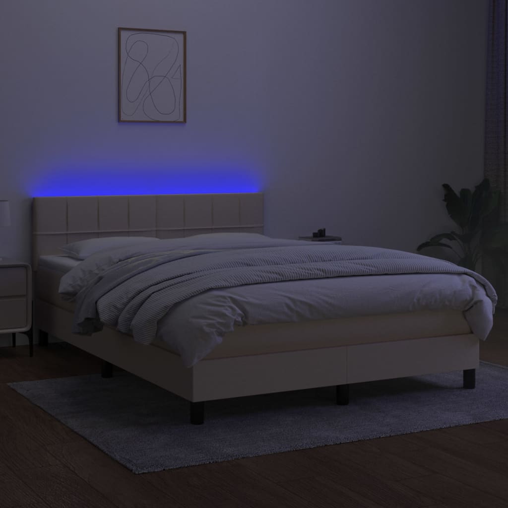 krémszínű szövet rugós és LED-es ágy matraccal 140x200 cm
